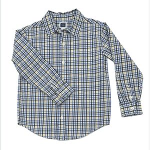 Janie and Jack blue, yellow and white plaid button down boys size 6 EUC